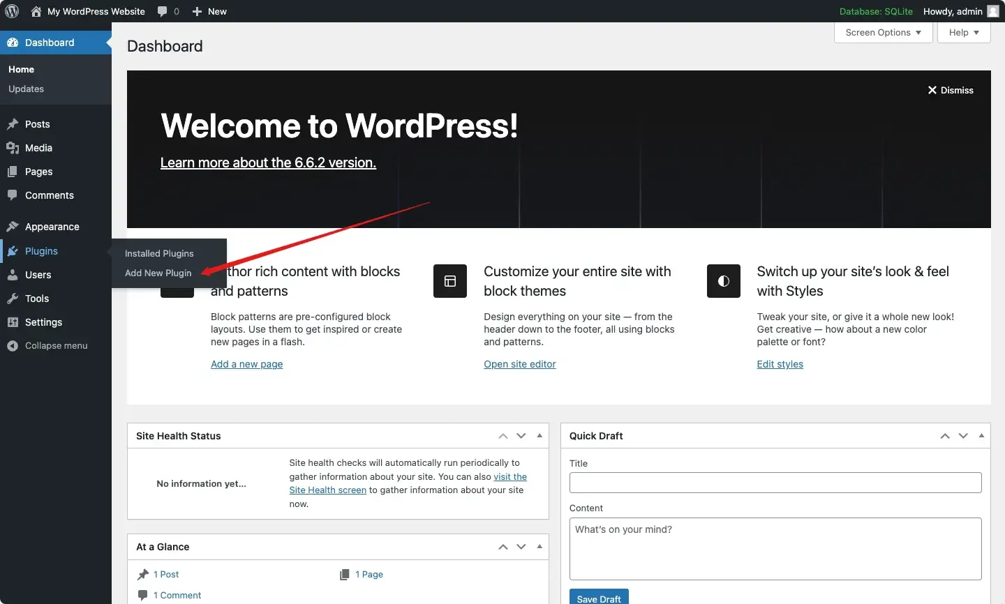 Navigate to the Add New Plugin screen